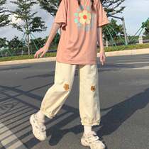 Girls summer suits big children loose small flower print short-sleeved T-shirt lantern nine-point pants college style two-piece set