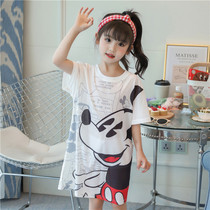 Childrens quick-drying clothes girls nightdress ice silk hollow mesh childrens baby pajamas home clothes summer cartoon dress