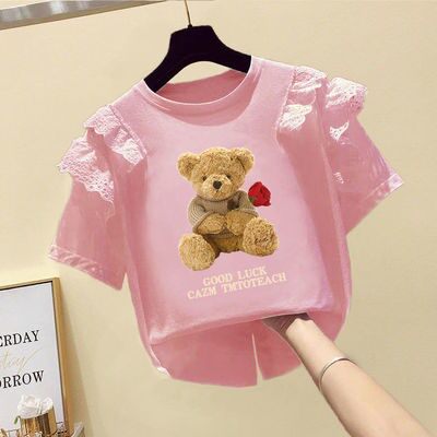 Girl T-shirt Summer Dress 2021 New Ocean Air Korean Version Thin Summer Children 8 Loose Mesh Red Trendy Short Sleeve Blouse 