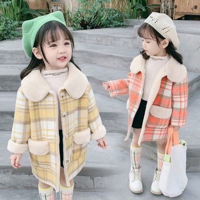 Children's clothing girls' woolen coat 2021 autumn and winter new small and medium-sized children's female baby foreign style plaid thickened coat coat