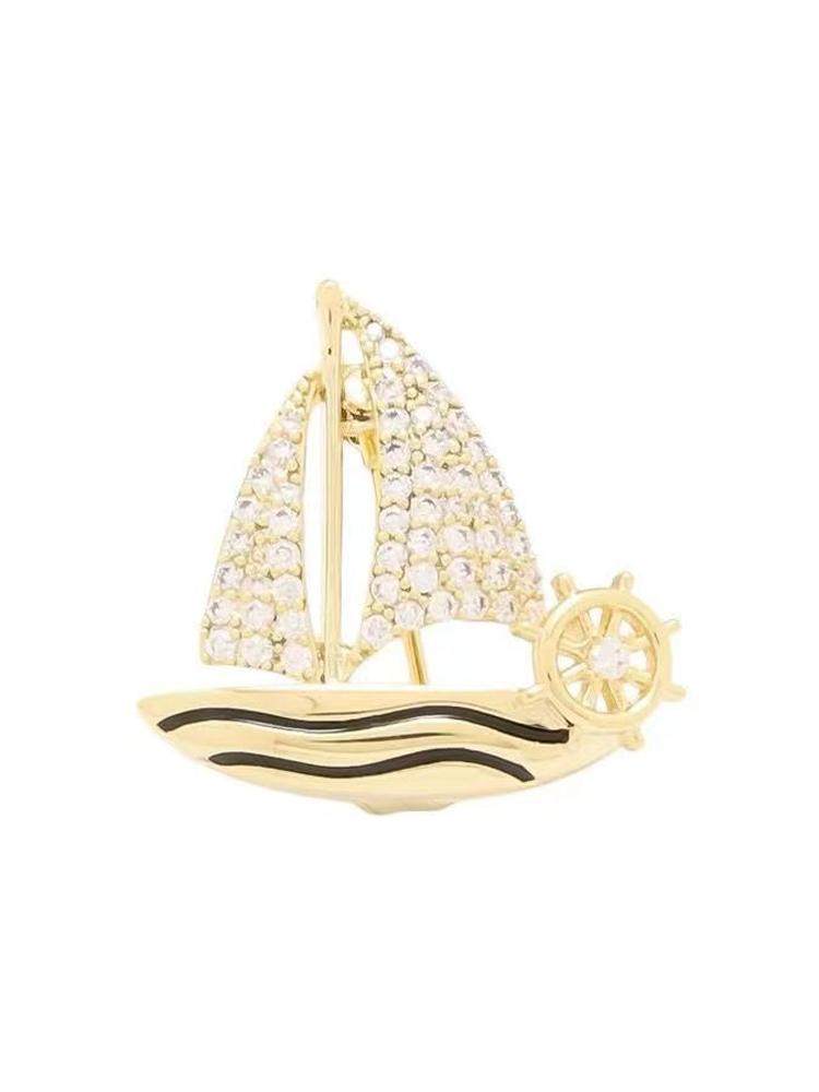 Outlet Brand Clearance Sale Discount Bargain Sailboat Smooth Sailing Brooch Versatile Accessory Exquisite and Fashionable