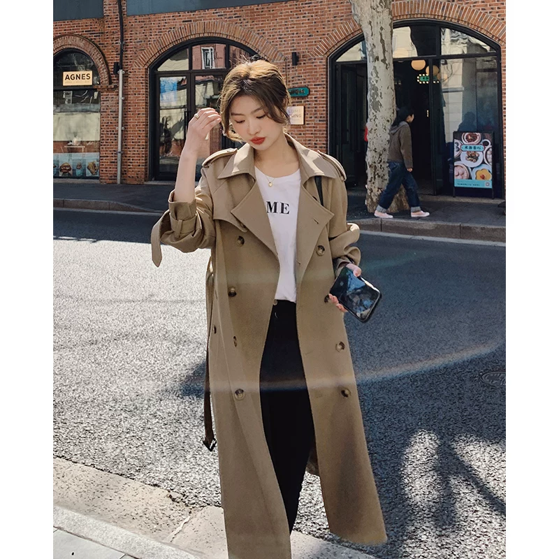 Long khaki trench coat, British style