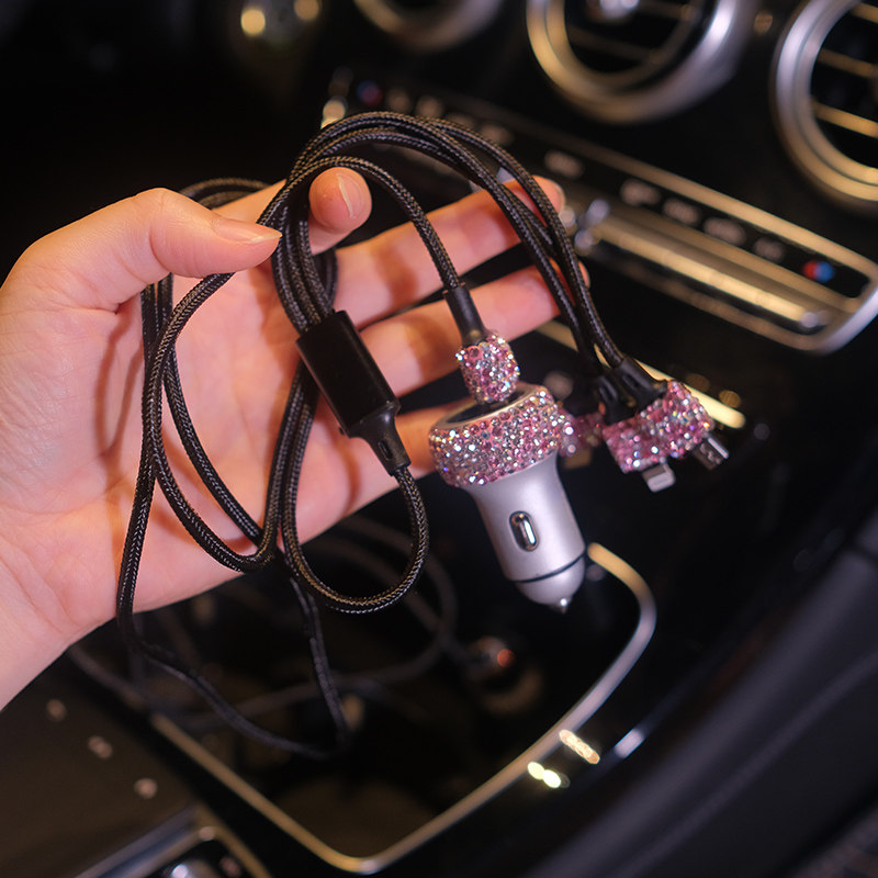 Car data cable three-in-one personality high-end diamond-encrusted charging cable multi-functional creative Apple Android universal model