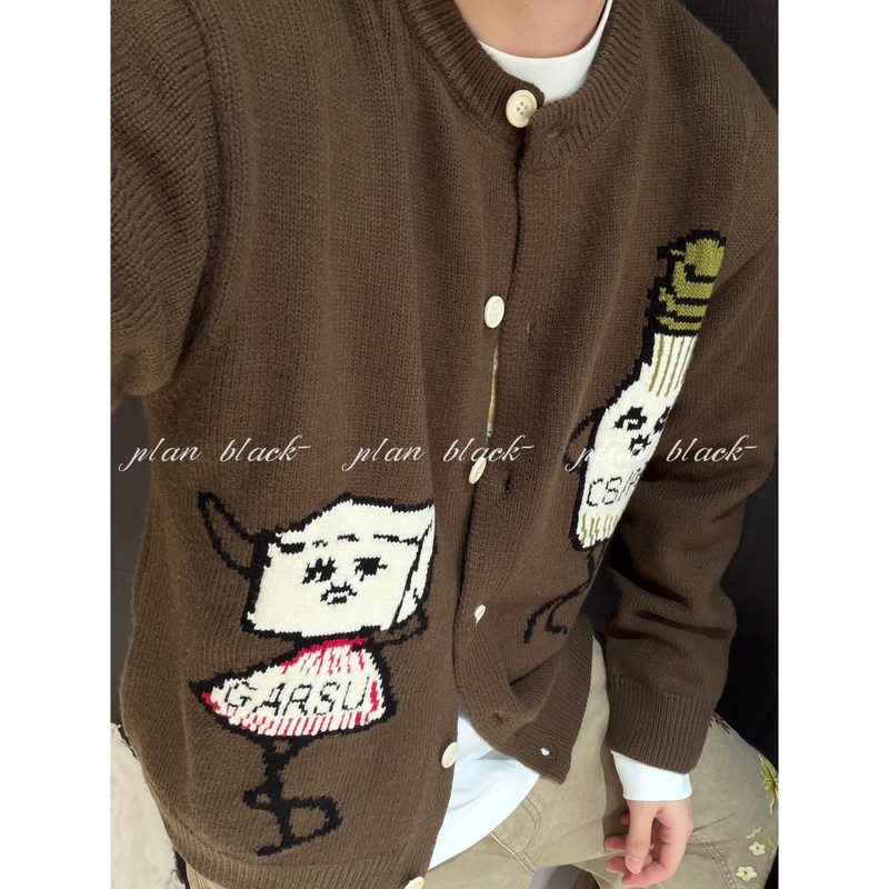 Planblack Fortune【Candied Chestnuts/Knitted Cardigan】Autumn/Winter Jacquard Knitted Cartoon Sweater 8898