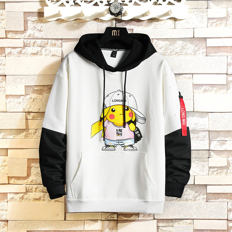 Spring Casual Tops Men's Trendy Cartoon Hoodie Teens Korean Fashion Pullover T-shirt Hong Kong Style Casual Tops
