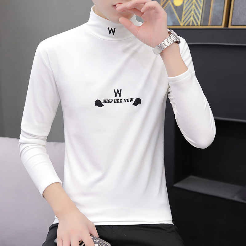 Teenager long-sleeved T-shirt men's Korean version of the slim student mid-collar bottoming shirt T-shirt popular and handsome t-shirt top