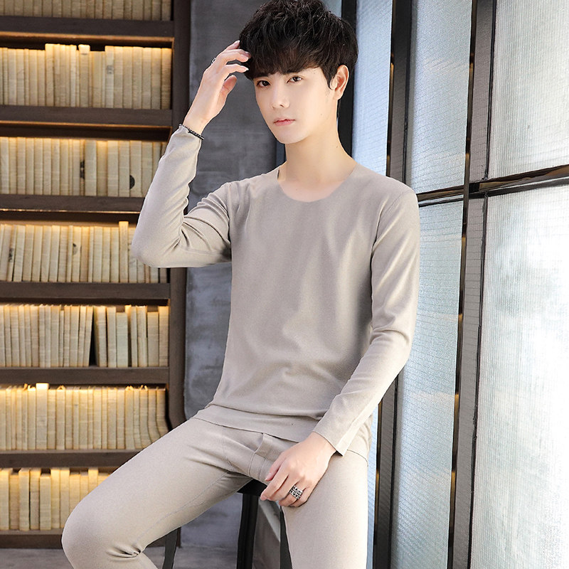 Youth heating underwear men's German velvet ultra-thin seamless autumn clothes sanitary pants student double-sided brushed sweater sanitary pants