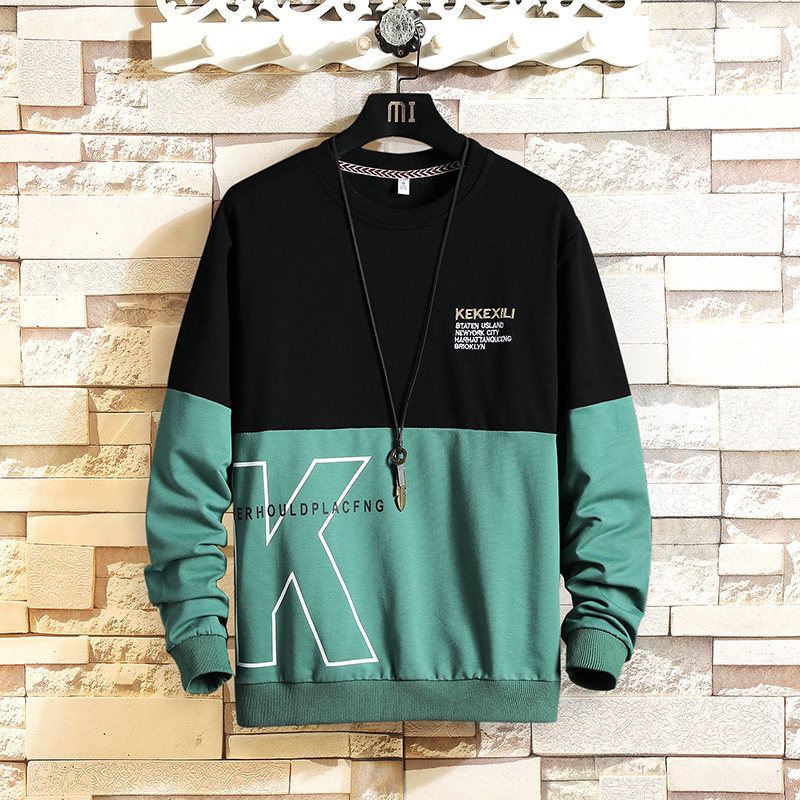 2021 spring casual top men's tide brand round neck stitching casual sportswear Hong Kong style chic fashion capless set of clothes