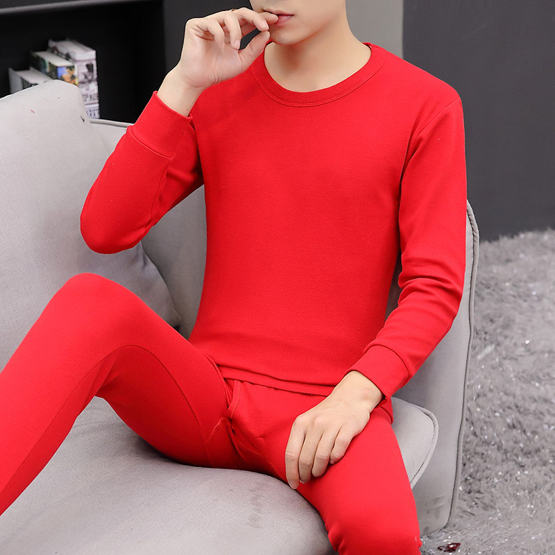 Teenager big red hot pants men's cotton round neck inner wear autumn clothes sanitary pants Benming year shirts underwear