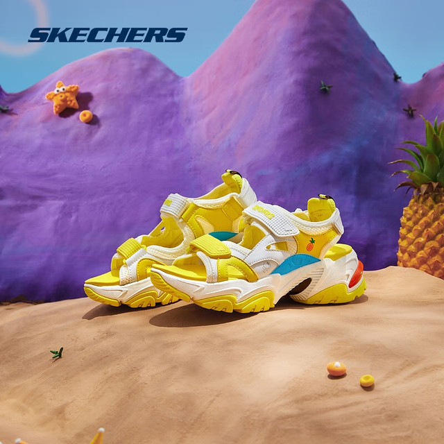 Skechers Skechers ເກີບເກີບແມ່ຍິງ SpongeBob SquarePants ຮ່ວມກັນຄົນອັບເດດ: ຫນາ soled ເກີບເກີບເກີບແມ່ຍິງນອກຫາດຊາຍ