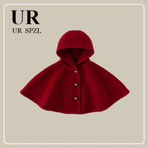 UR SPZL childrens clothing girls Little Red Riding Hood red cape cape autumn and winter baby style shawl New Years greetings jacket