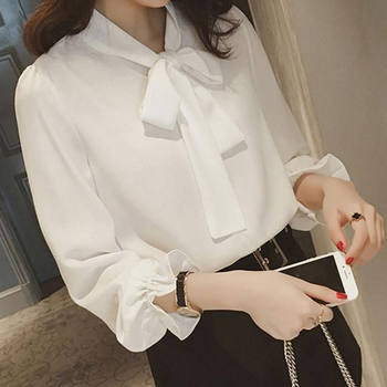 2022 early autumn new chiffon shirt top clothes Korean version large size women's shirt bow princess sleeve all-match shirt