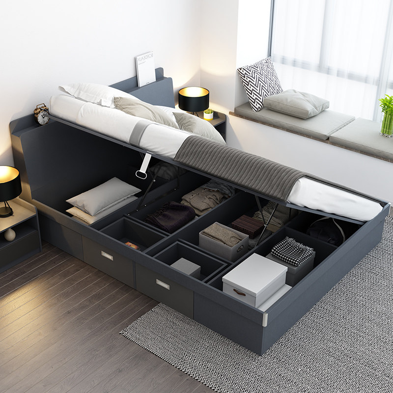 Double bed Master Bed with Pressure High Box Storage Bed Modern Simple Nordic Tatami 1 5m1 8m couple wedding bed