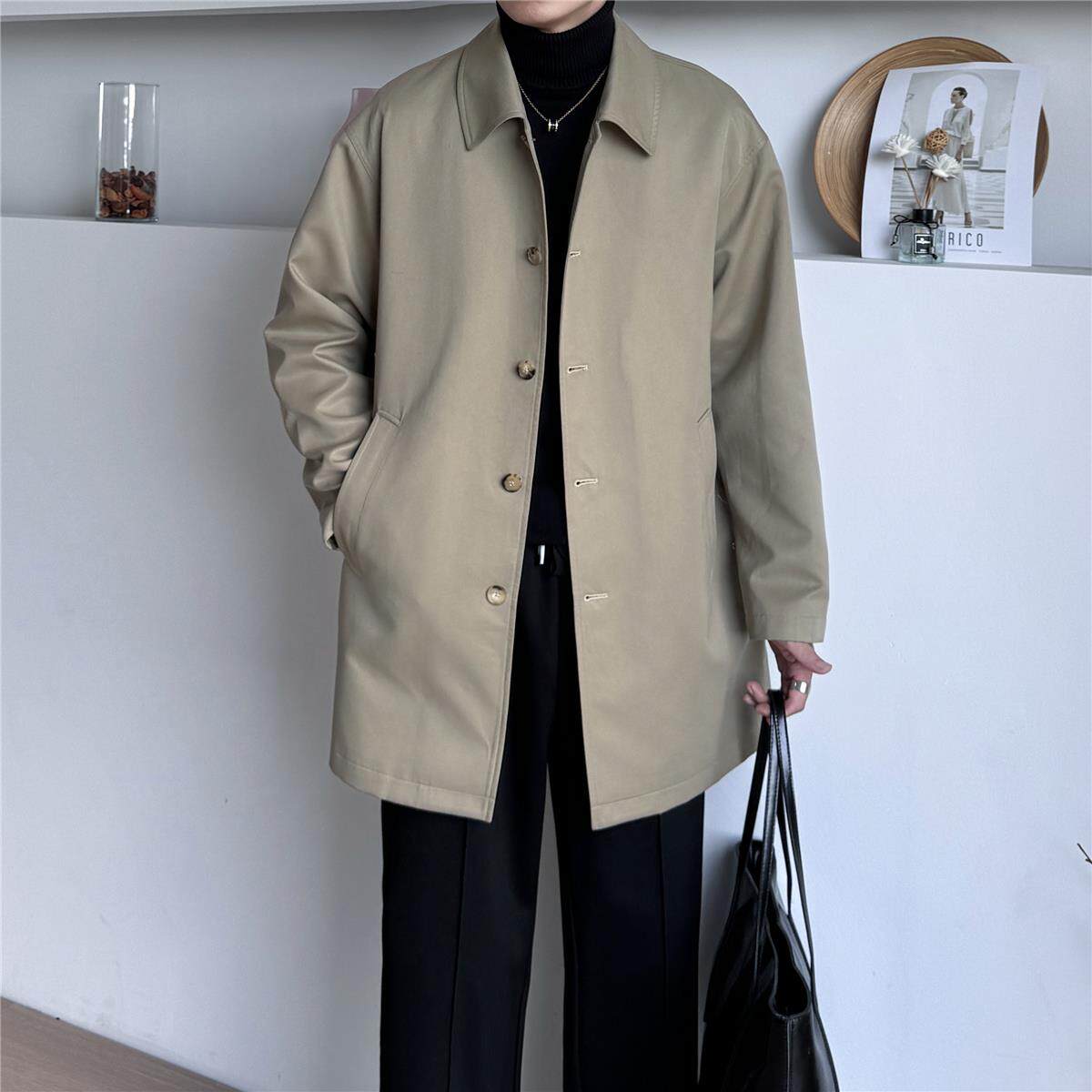 Мужская однобортная ветровка средней длины Pierre Cardin, весенне-осенняя модная красивая куртка с лацканами, корейская повседневная одежда Изображение 1