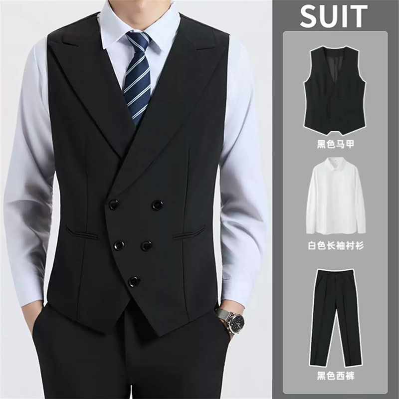 Double-Breasted Suit Vest with Peaked Lapel for Men, British Style, Groomsmen, Groom, Wedding, Waist-Cinching Vest Double-Breasted Suit Vest with Peaked Lapel for Men, British Style, Groomsmen, Groom, Wedding, Waist-Cinching Vest