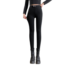 Small velvet 8-point pants high-waisted little black pants for women autumn and winter 2023 new elastic tight pencil pants