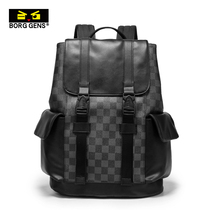 borggens Double Shoulder Bag Men Backpack Business Casual Leather Computer Travel Bag Boomer Plaid Large Capacity Bag
