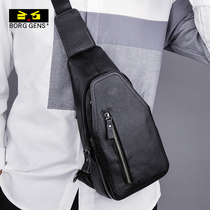 borggens slanted satchel male genuine leather chest bag soft leather male trend casual headlining Bull Leather Single Shoulder Bag Small Backpack