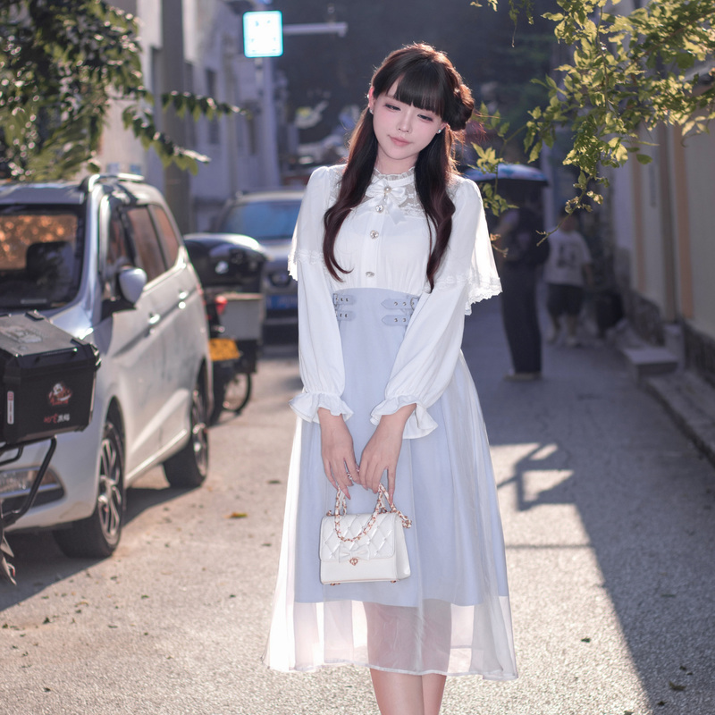 Achajia's Large Size Jk Original [Cang Yue] Clear Style Long-Sleeved Long Dress, Mass-Produced Slimming Lace Dress