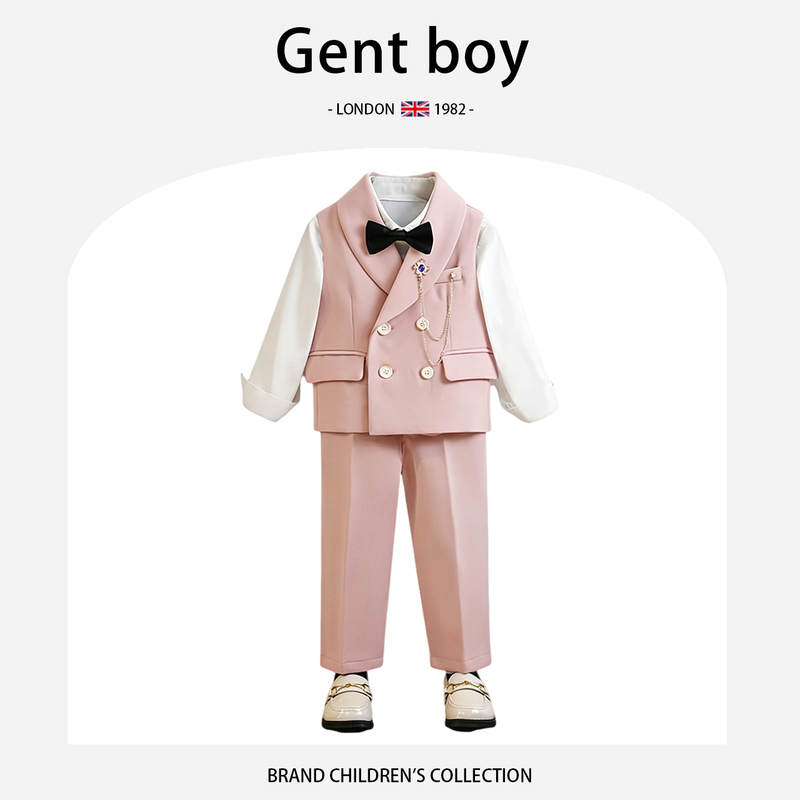 Gent Boy Boys' Suit Set for Spring and Autumn, Flower Boy Wedding Host Performance Formal Wear, Stylish Children's Formal Suit Gent Boy Boys' Suit Set for Spring and Autumn, Flower Boy Wedding Host Performance Formal Wear, Stylish Children's Formal Suit