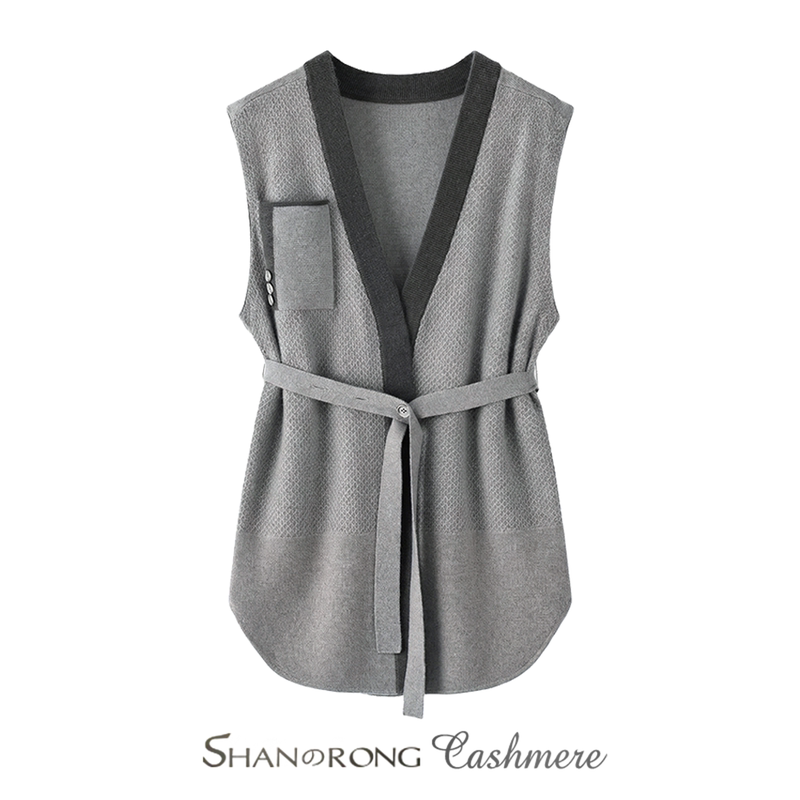 Shan Zhi Rong 100% Pure Cashmere Cardigan for Women, Mid-Length, New Autumn and Winter Product, Thickened and Warm Vest with Lace-Up Design for Outerwear Shan Zhi Rong 100% Pure Cashmere Cardigan for Women, Mid-Length, New Autumn and Winter Product, Thickened and Warm Vest with Lace-Up Design for Outerwear