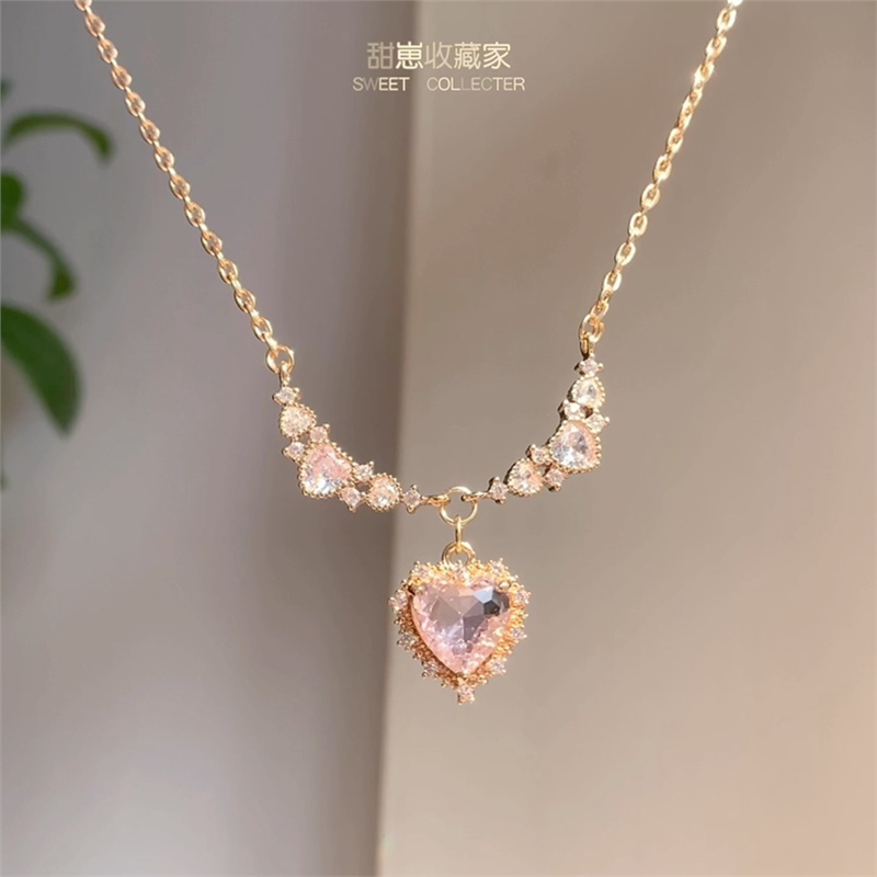 Angel Wings Pink Heart Necklace for Women 2026 New Light Luxury Niche High-End Clavicle Chain Elegant and Exquisite