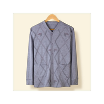 Middle-aged and elderly cardigans autumn clothes mens loose plus fat thin thermal underwear for the elderly pure cotton double-breasted mens cotton sweaters