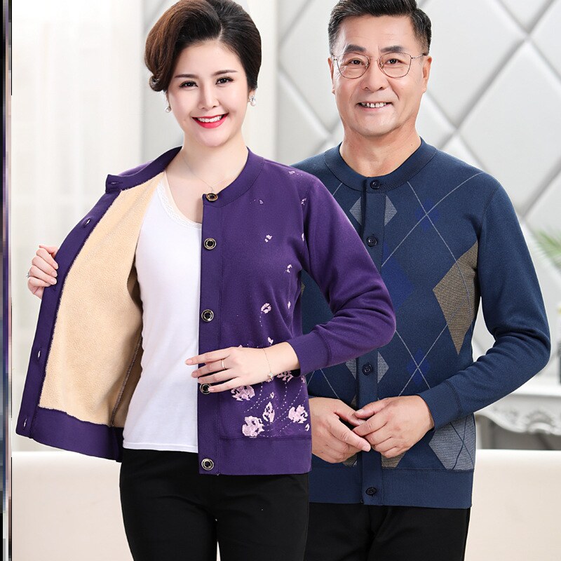 Middle aged mother Fever Coat Women Plus Suede Thickened Men Seniors Grandma Anti-Chill Sweatshirt Winter Loose Suit