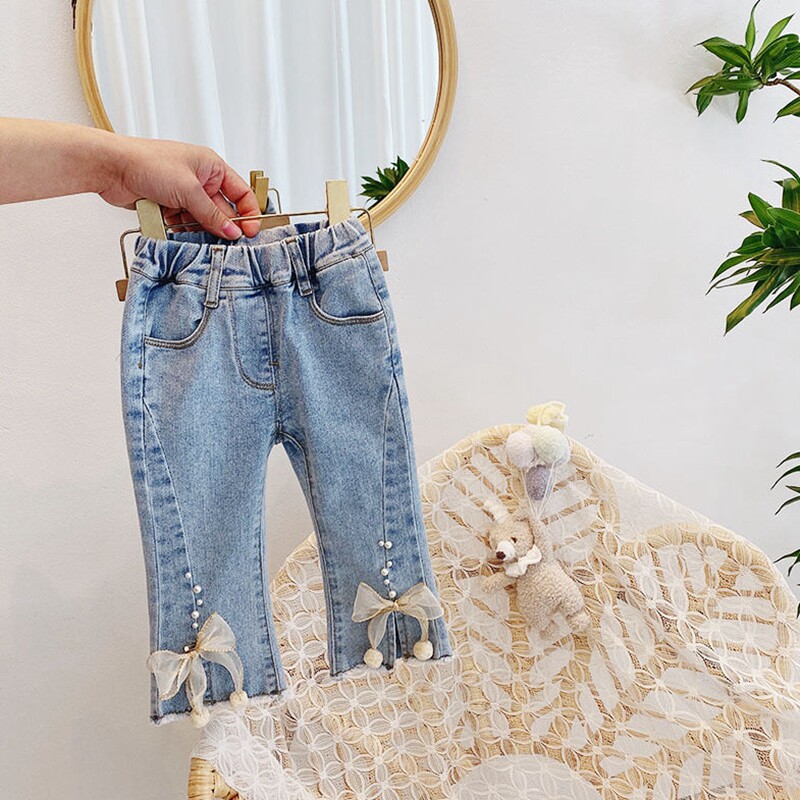 Girl jeans spring 2022 Spring dress new Yang Children's Pants Kids dress girl Han edition of open fork trousers