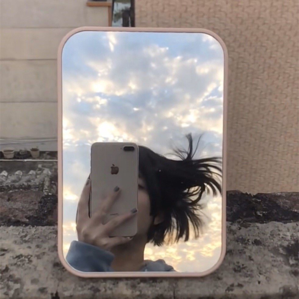 (ins wind small mirror) folding makeup mirror princess desktop Nordic style pink cute portable dressing mirror