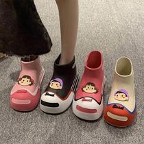 Rain shoes womens models 2024 new parent-child cute rain boots waterproof non-slip abrasion resistant rubber shoes with short boots on the thick bottom