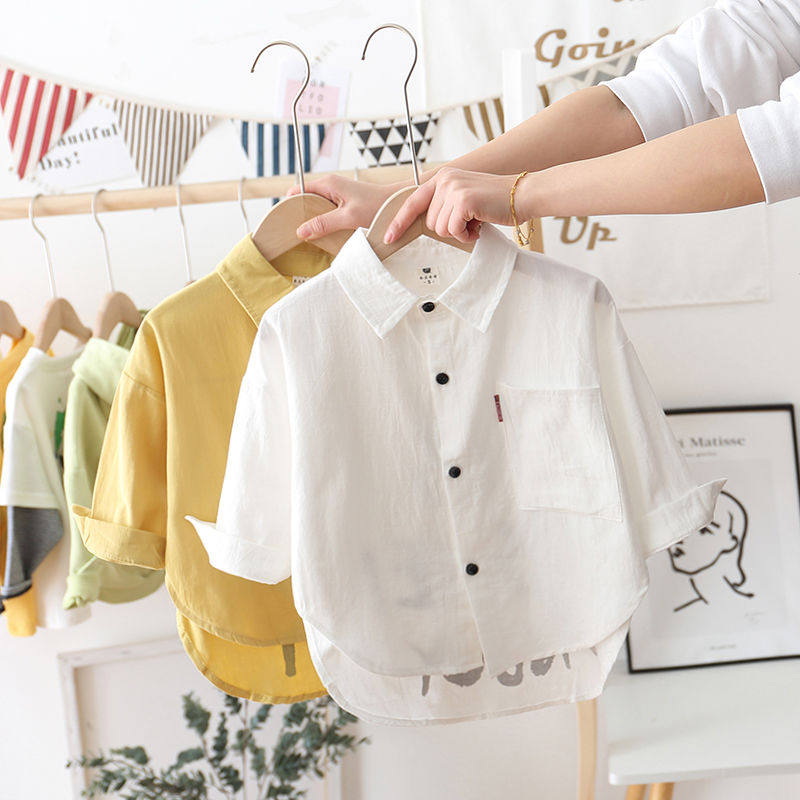 Boys' shirts spring and autumn models 2022 new children's cardigan shirts children's baby long-sleeved white tops trendy spring clothes