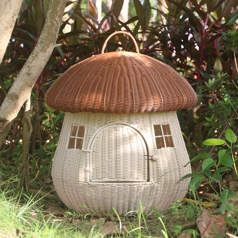 Cat House for All Seasons, Mushroom-Shaped Pet Supplies, Summer Rattan Enclosed Kitten House, Removable and Washable Villa