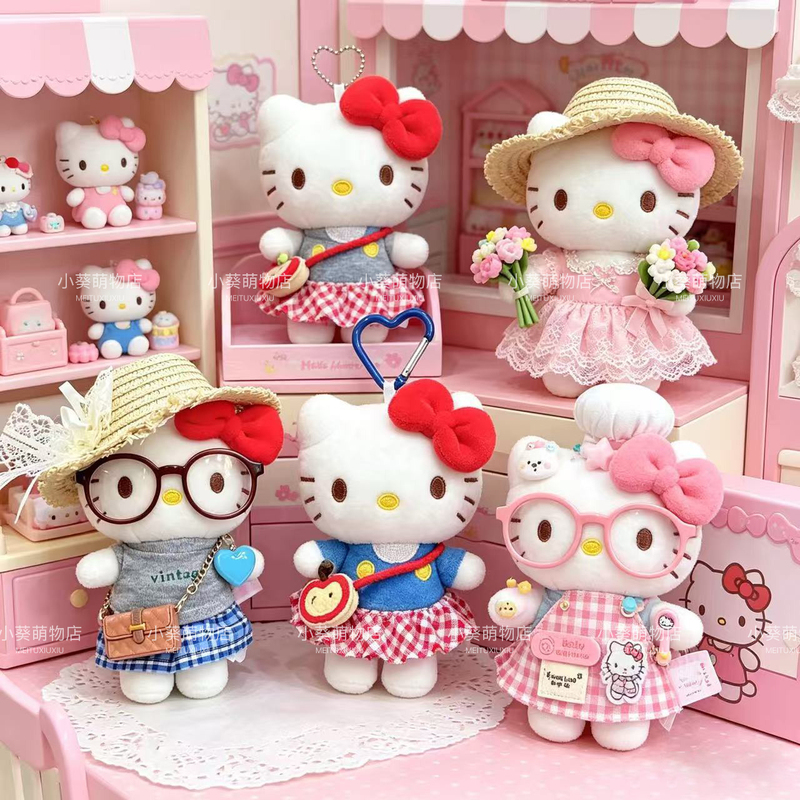 Cute Hello Kt Cat Pendant Summer Chef Katie Series Plush Doll Bag Charm Original Birthday Gift