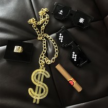 Large Gold Chain Sub Props Men And Women Coarse Three Sets Nets Red Emulation Fake Gold Bracelet Not Dropping Color Plastic Earth And Humbling Sound