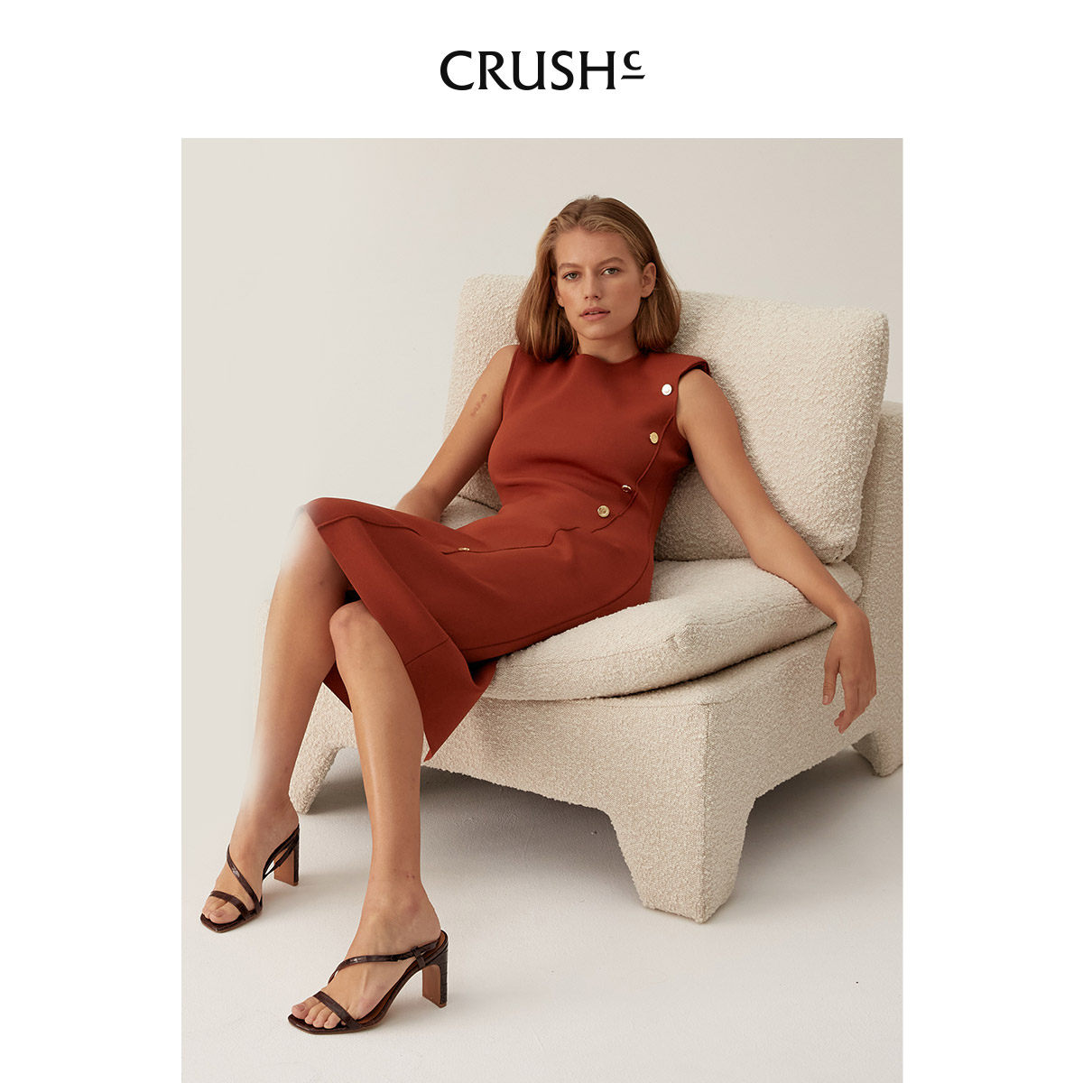 CRUSH Collection Metal Buckle Slim Dress 21 Autumn New Ladies Sleeveless Vintage Mid-Length Dress
