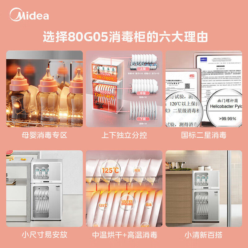 Midea Sterilizer Cabinet for Home Use, Small Drying Integrated Cabinet, Maternal and Infant Grade, for Baby Bottles, Vertical Kitchen Utensil Storage, Bowl and Chopstick Cabinet