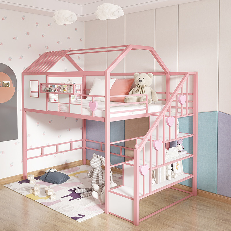Duplex Second Floor Bed Small Family Type Iron Art Children Upper Bed Lower Table Loft Suspended Province Space Multifunction Overhead Bed-Taobao