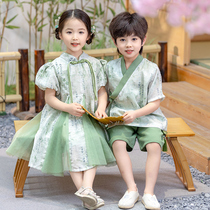 Boys Chinese style Hanfu 2024 new summer childrens performance clothes Liuyi Chinese Studies Kindergarten Tang suit girls gauze skirt