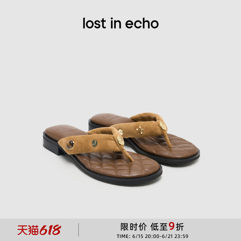Lost in Echo 2026 Summer New Holiday Style Gem-Decorated Sheepskin Flip-Flops for Women