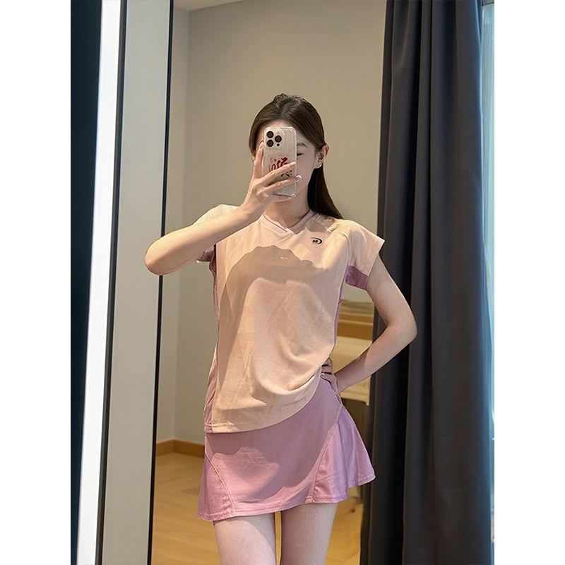 Ldab Stunning Pink Sports Badminton Suit for Women 2026 New Breathable Short-Sleeved Yoga Wear Training Uniform