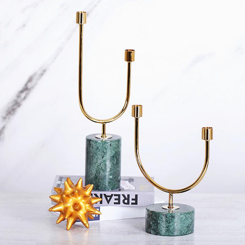 Nordic Creative Table Golden Romantic Candle Light Dinner Candleholder Tabletop Marble Iron Art Series Decorations Hem