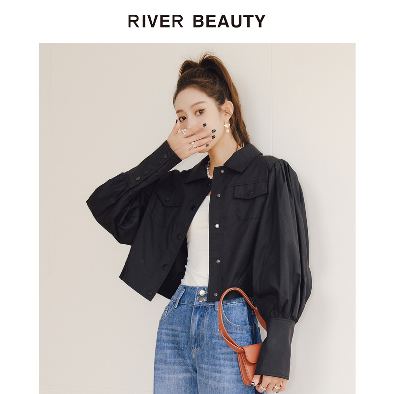 [Liugo's Selection] Rb Stylish Lapel Casual Jacket Long Sleeve Versatile Black Short Coat Rj21327138