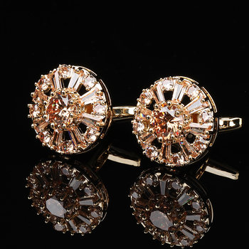 Round Hollow-Out Full Diamond Cufflinks for Men, Crystal Cuff Studs, Shirt Cufflinks, High-End Gift Box Set, French Cuff Studs