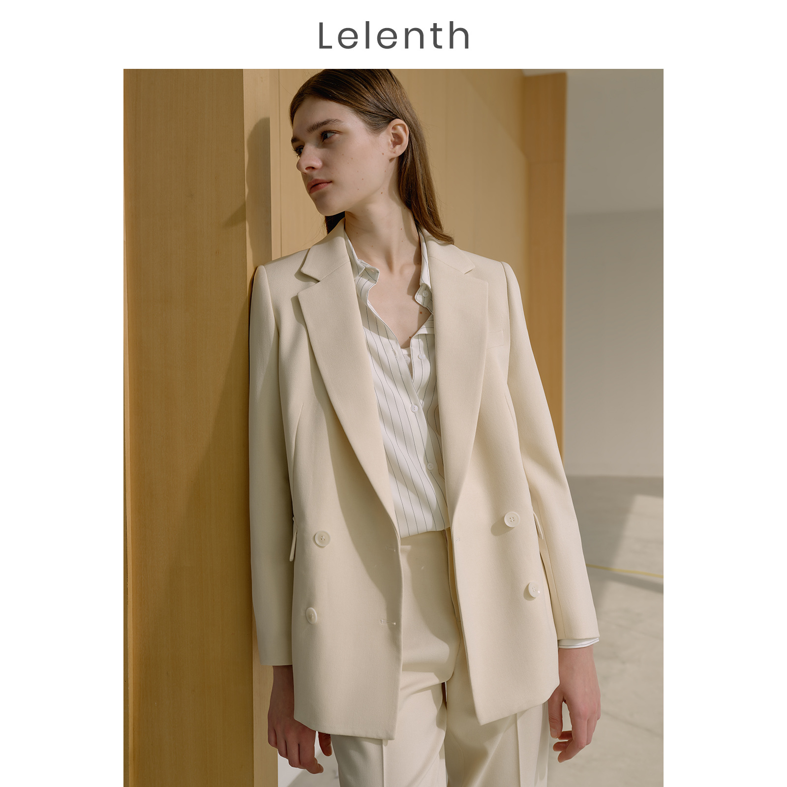 Lelenth skin tone commuter suit women's 2022 autumn straight mid-length suit jacket temperament senior top