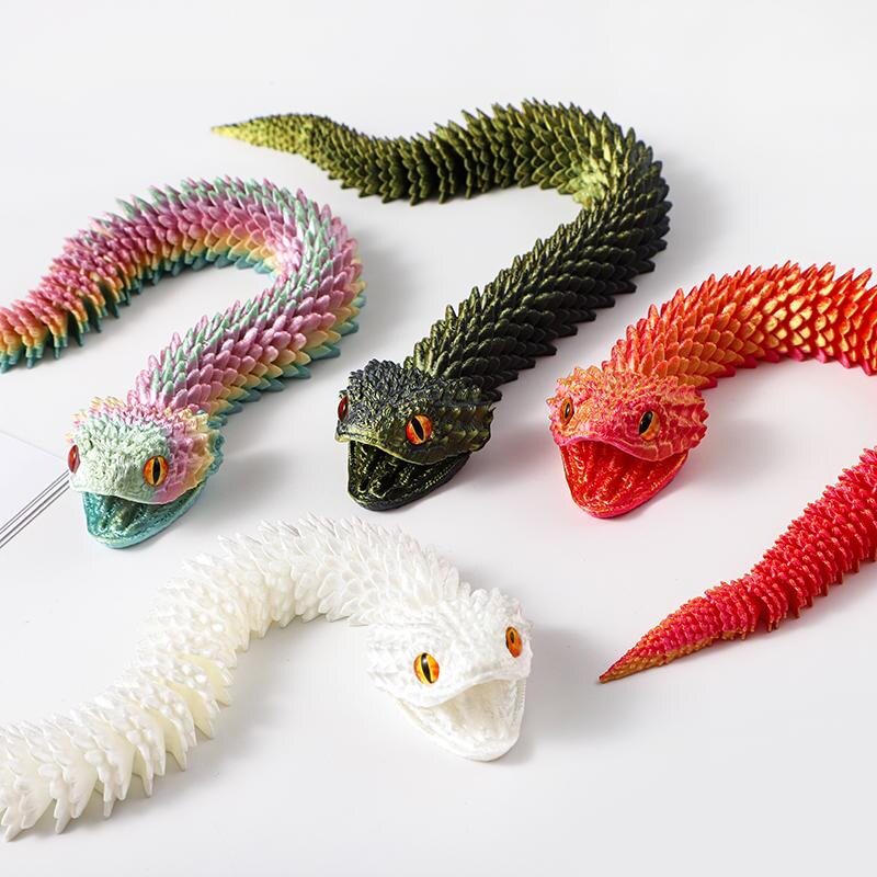 3D printed snake joints, viper figure ornaments, simulated animal model, luminous children's birthday gift, can open mouth