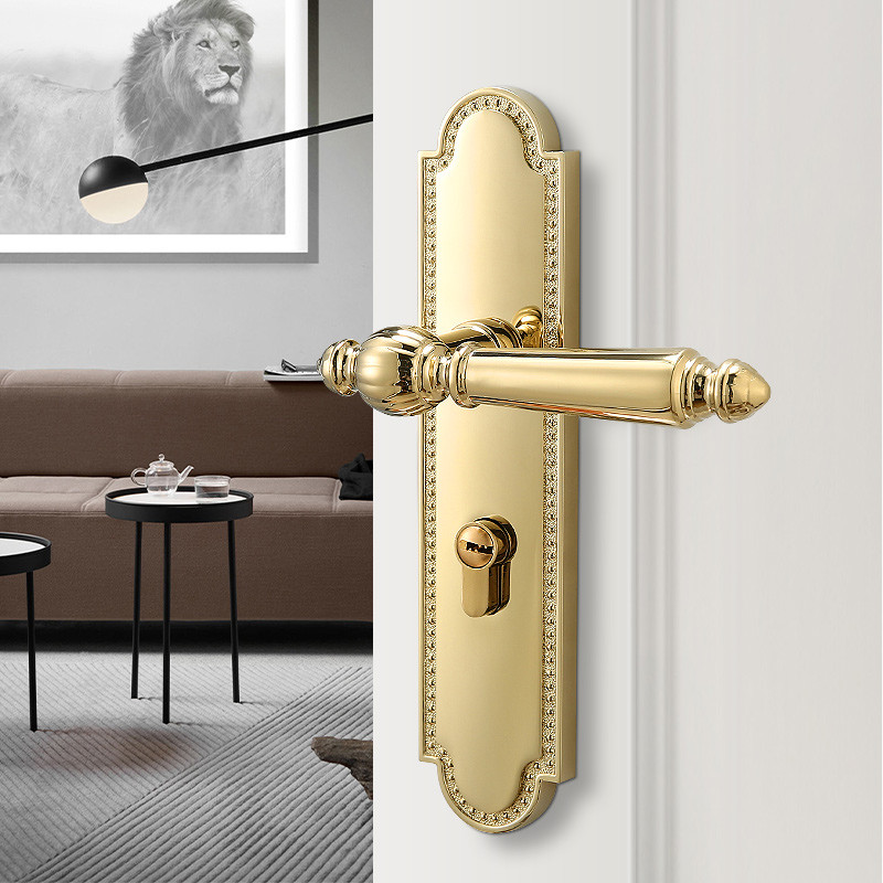 Bedroom door lock European-style indoor golden door lock magnetic suction mute American-style home wooden door lock new Chinese door handle