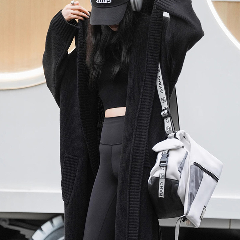 Autumn and Winter New Fashionable European and American Style Long Wool Hooded Knitted Cardigan for Women, Loose Minimalist Style Sweater Coat