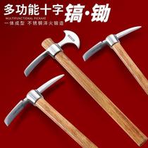 Pickaxe Pure steel cross pick for digging bamboo shoots Farmers foreign pickaxe Small hoe Stainless steel mountaineering multifunctional pickaxe Thickened ice pick