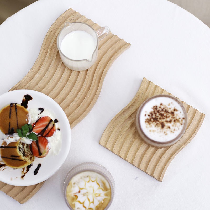 Nordic water ripple wooden bread board tray household beech Korean ins style aromatherapy storage afternoon tea